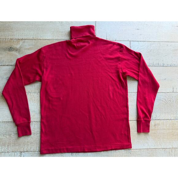 Y2K Ralph Lauren Cotton Turtleneck – Red Long Sleeve Shirt with Navy Pony Logo - Picture 3 of 4